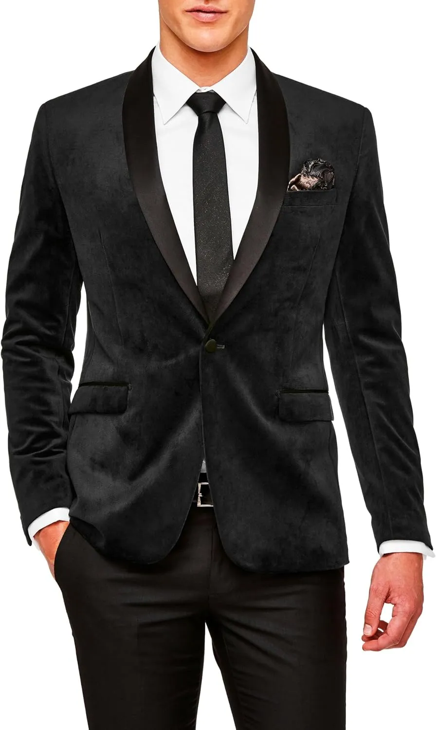 Men's Velvet Blazer Slim fit Tuxedo Suit Jacket One Button Shawl Lapel Prom Jacket Wedding Dinner Blazer