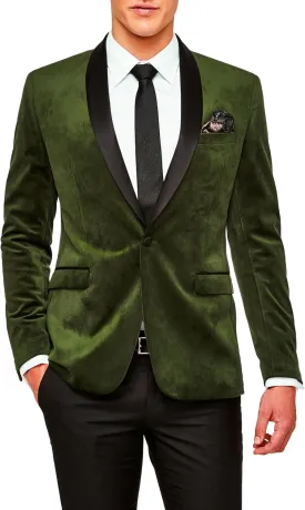Men's Velvet Blazer Slim fit Tuxedo Suit Jacket One Button Shawl Lapel Prom Jacket Wedding Dinner Blazer