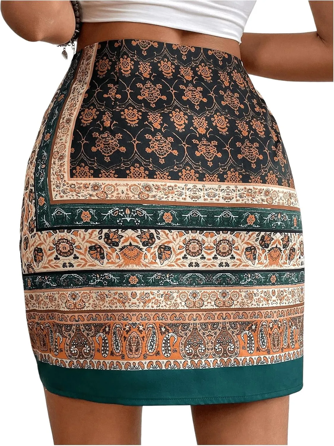 Milumia Women's Floral Paisley Ruched Tulip Hem Wrap High Waist Mini Skirt