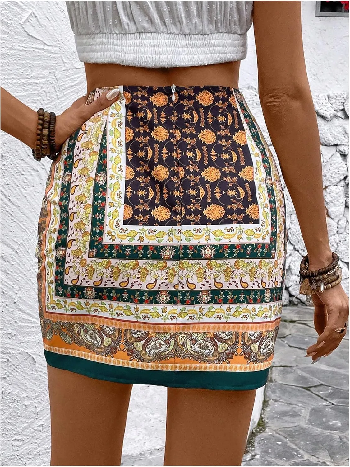Milumia Women's Floral Paisley Ruched Tulip Hem Wrap High Waist Mini Skirt