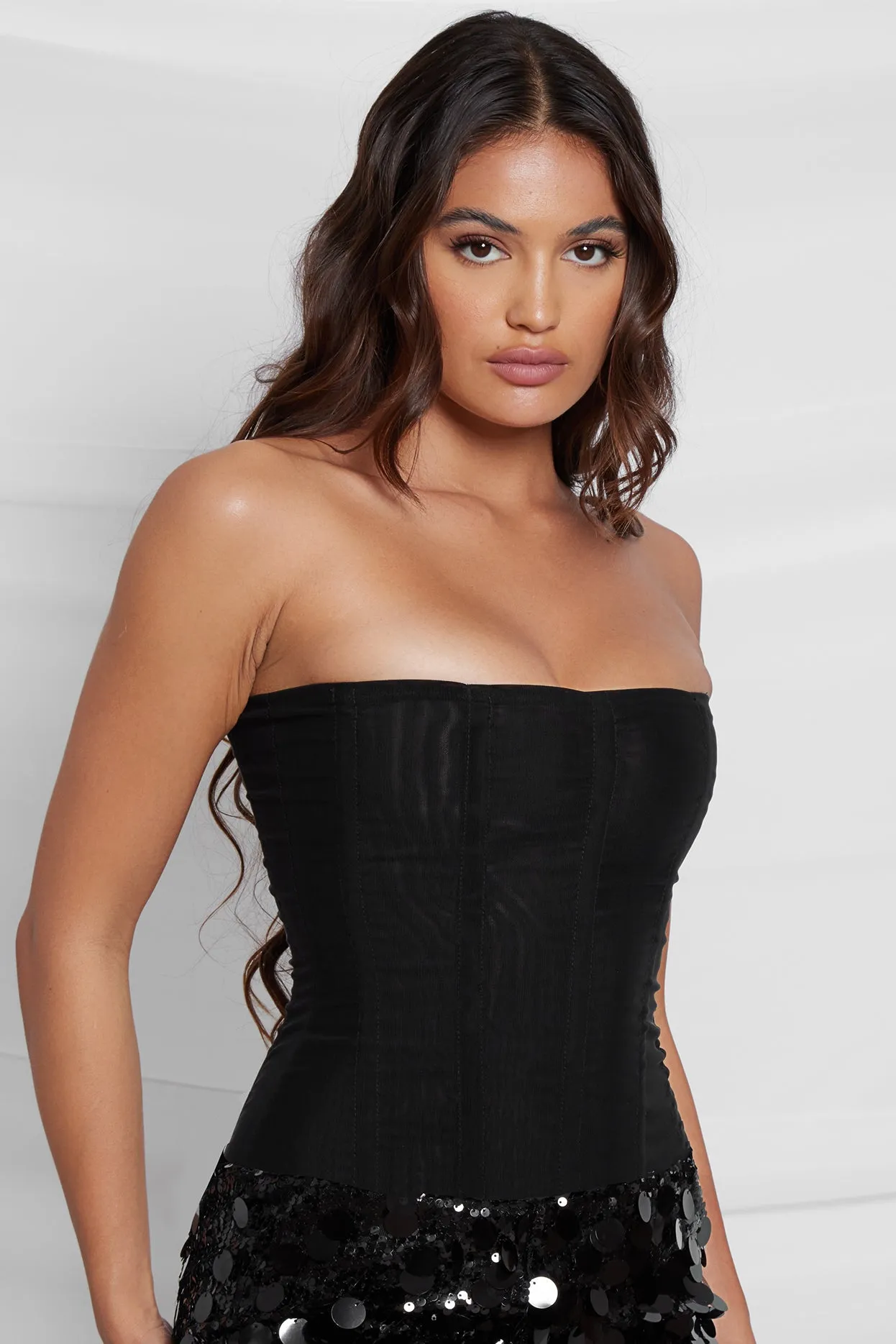 Muse Mesh Corset Top - Black