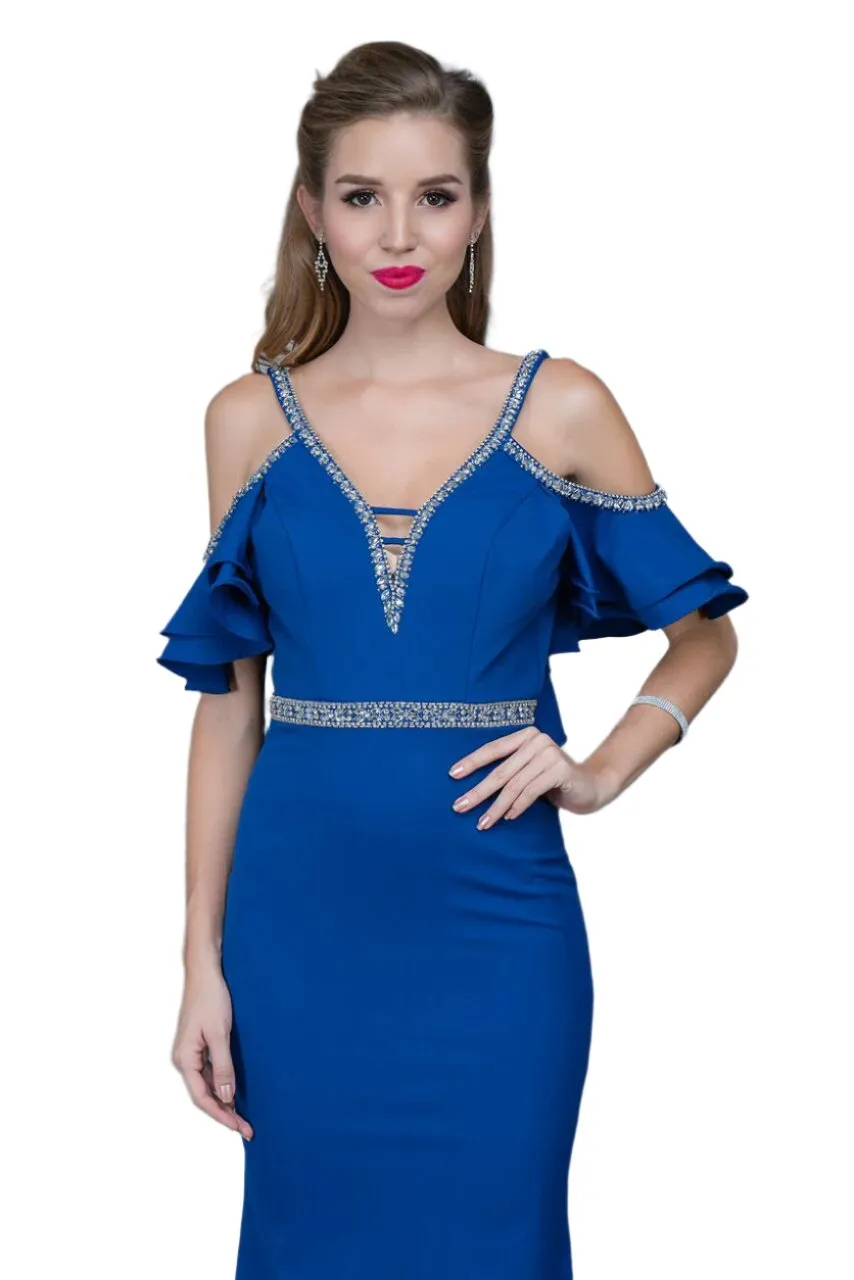 Nina Canacci 1375 Size 2 Royal cold shoulder prom dress off the shoulder gown