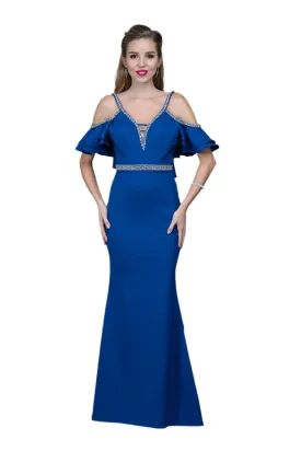 Nina Canacci 1375 Size 2 Royal cold shoulder prom dress off the shoulder gown