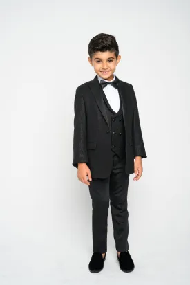 OMC 5-Pieces Boy's Slim Fit Black Modern Sequin Tuxedo Set