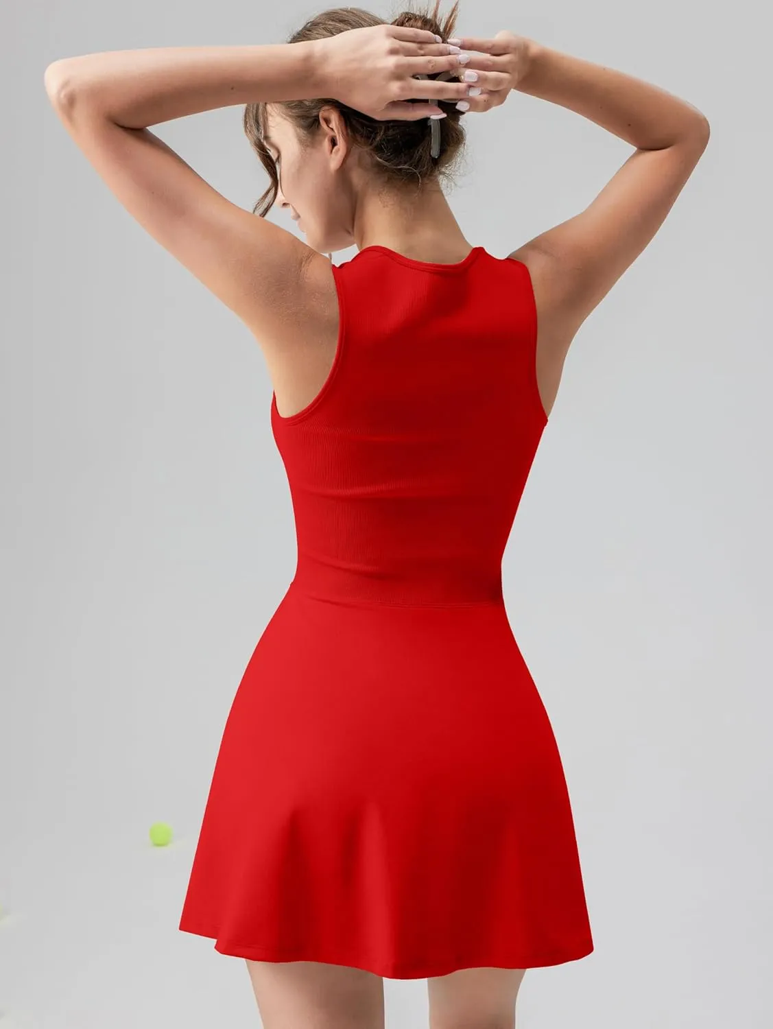 OQQ Women's Square Neck A-line Dress Sleeveless Tank Top Stretch Flare Mini Dresses