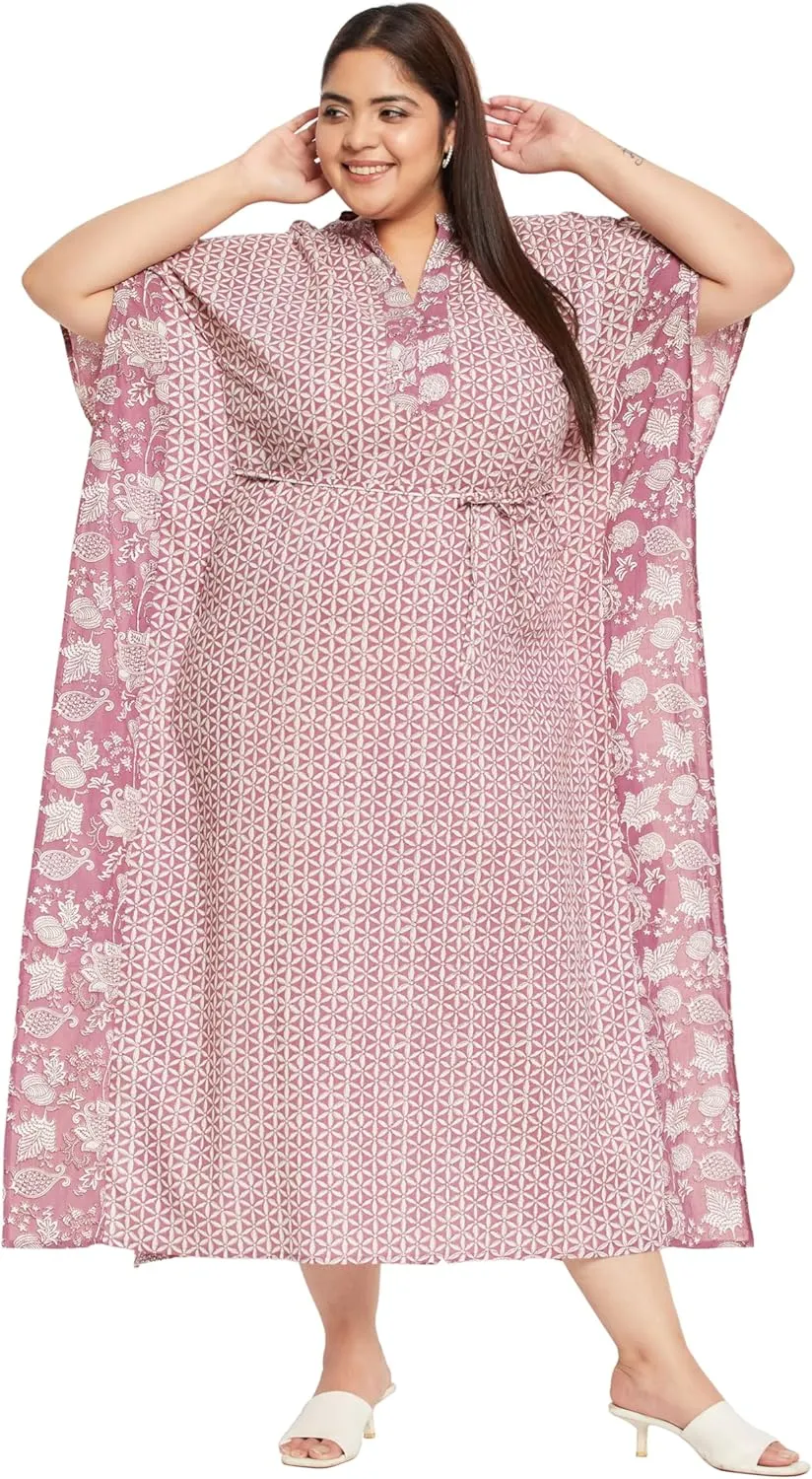 Plus Size Kaftan Women Dress Stylish Cotton Kimono Maxi Dresses for Evening Wear