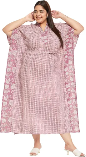 Plus Size Kaftan Women Dress Stylish Cotton Kimono Maxi Dresses for Evening Wear