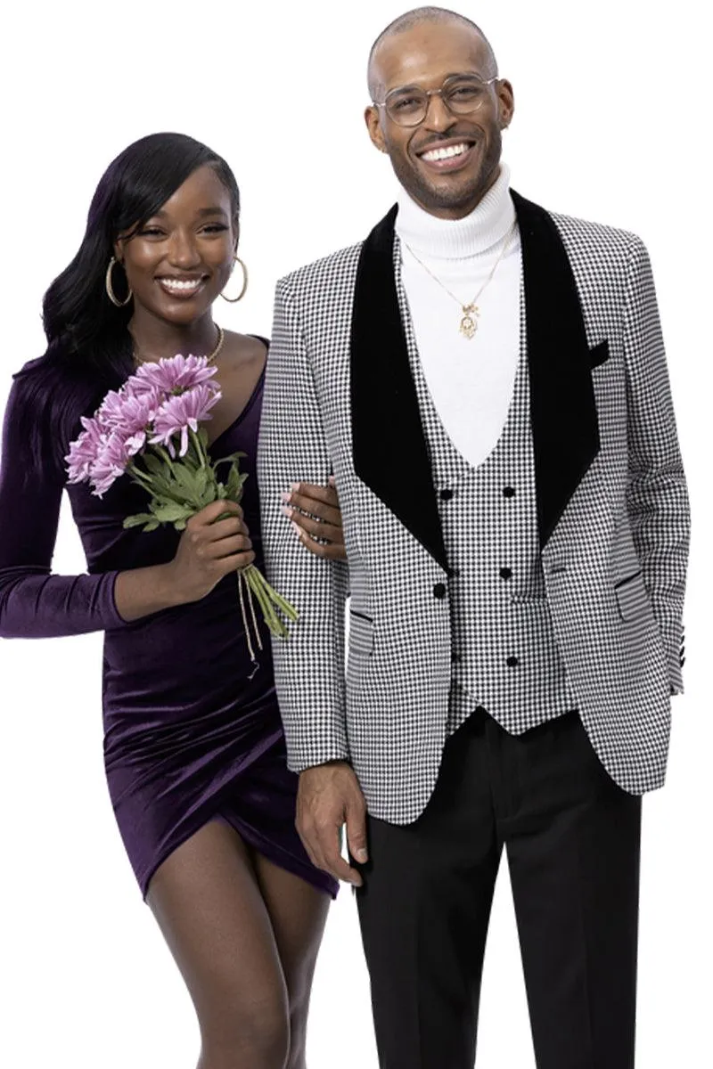 "EJ Samuel Men's One-Button Houndstooth Tuxedo: Professional Panache and Style"