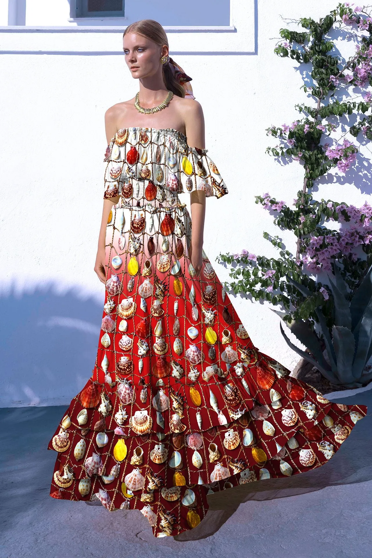 Red Off The Shoulder Evening Dress