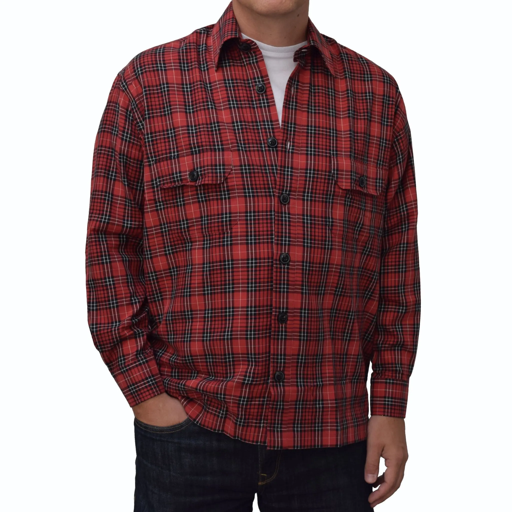 Red Soft Twill Check Men's Overshirt