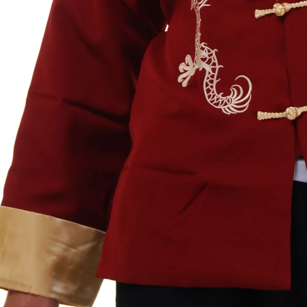 Regal Maroon Dragon Embroidered Tang Suit Jacket