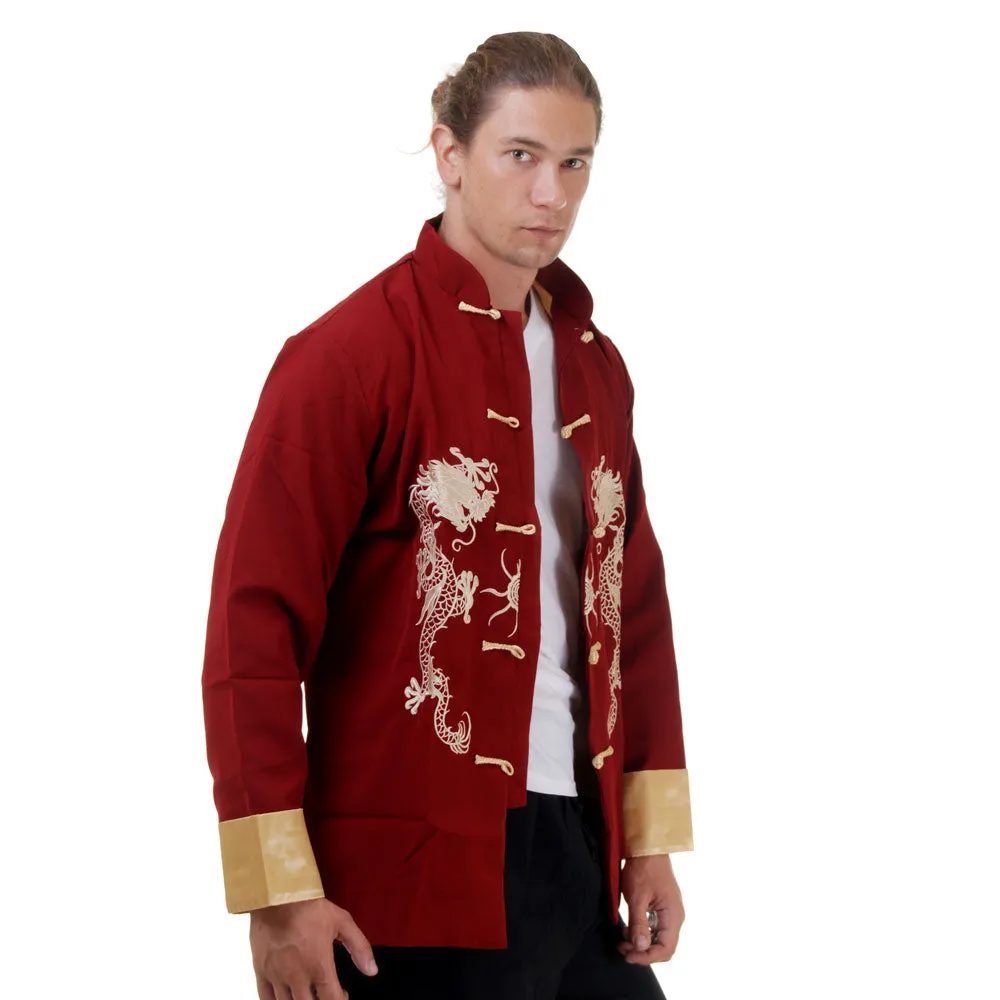 Regal Maroon Dragon Embroidered Tang Suit Jacket