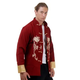 Regal Maroon Dragon Embroidered Tang Suit Jacket
