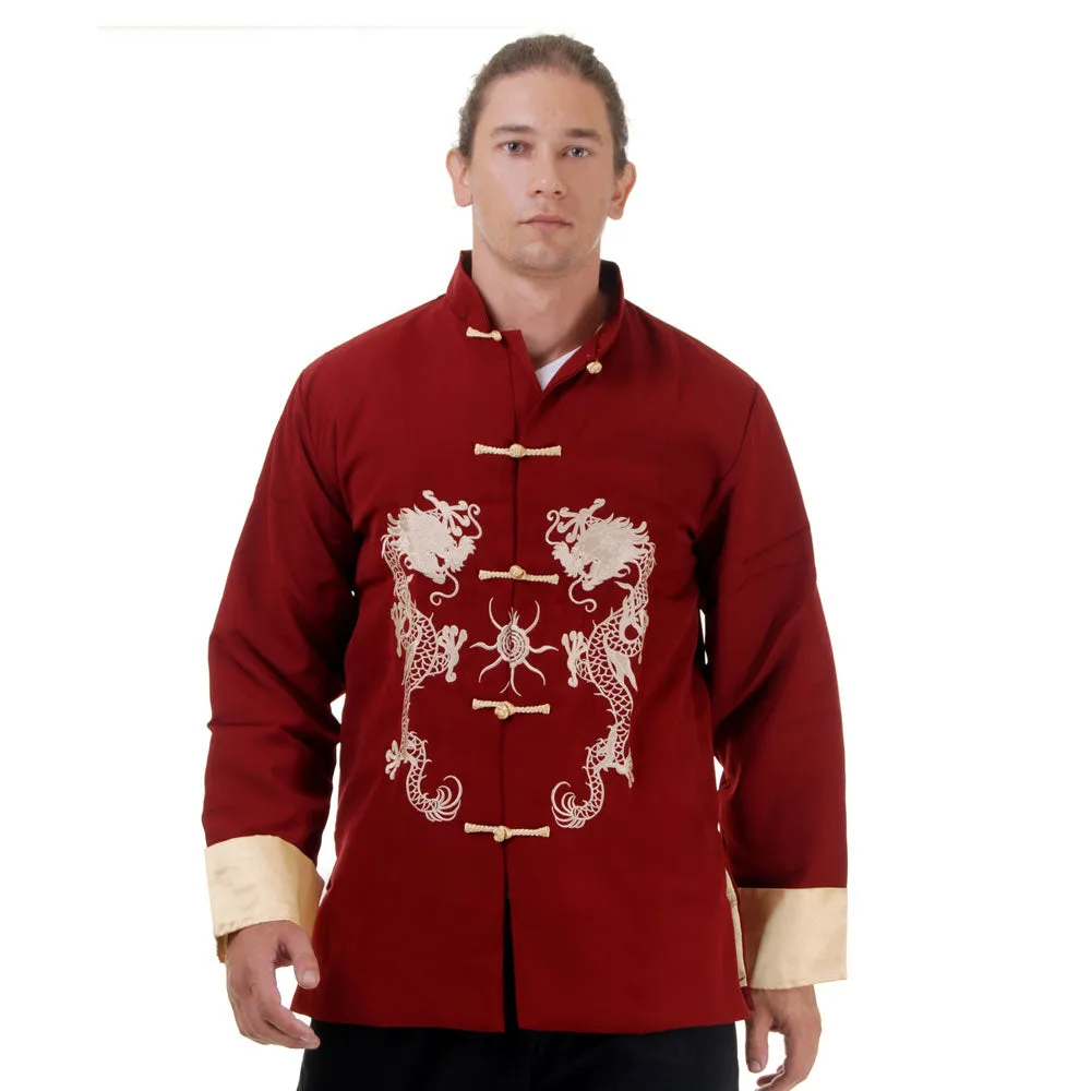 Regal Maroon Dragon Embroidered Tang Suit Jacket