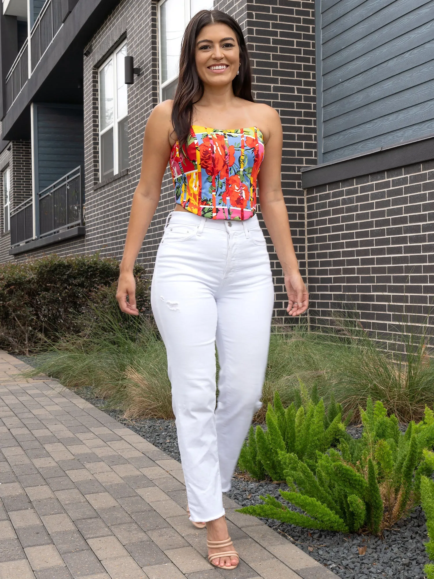 Strapless Floral Patchwork Corset Top