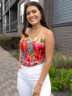 Strapless Floral Patchwork Corset Top