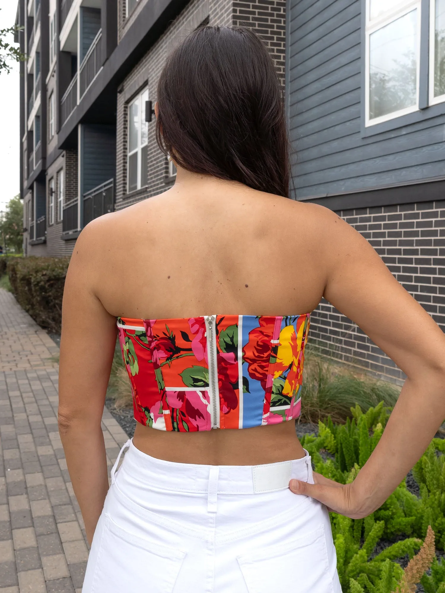 Strapless Floral Patchwork Corset Top