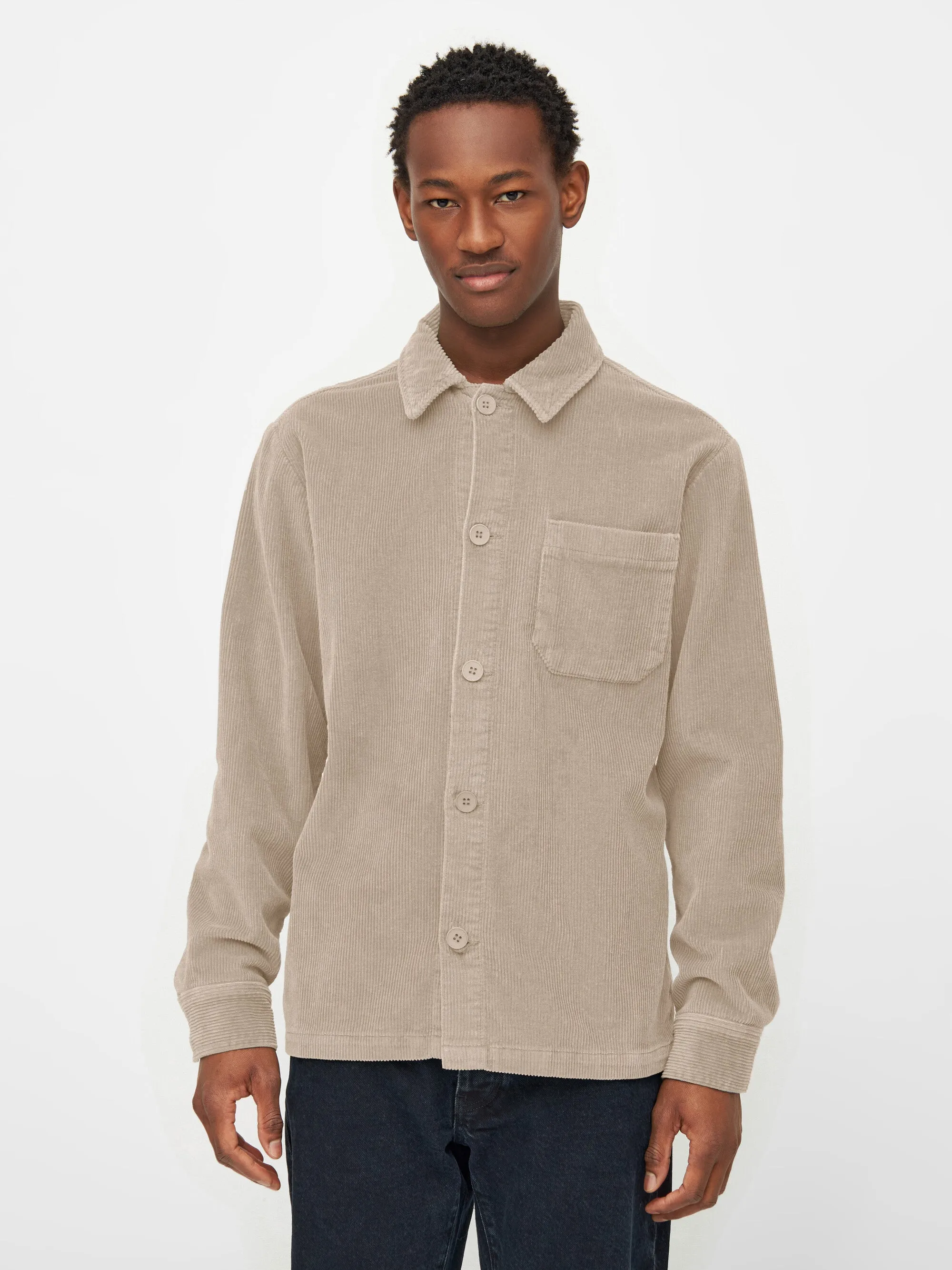 Stretched 8-wales corduroy overshirt - Light feather gray