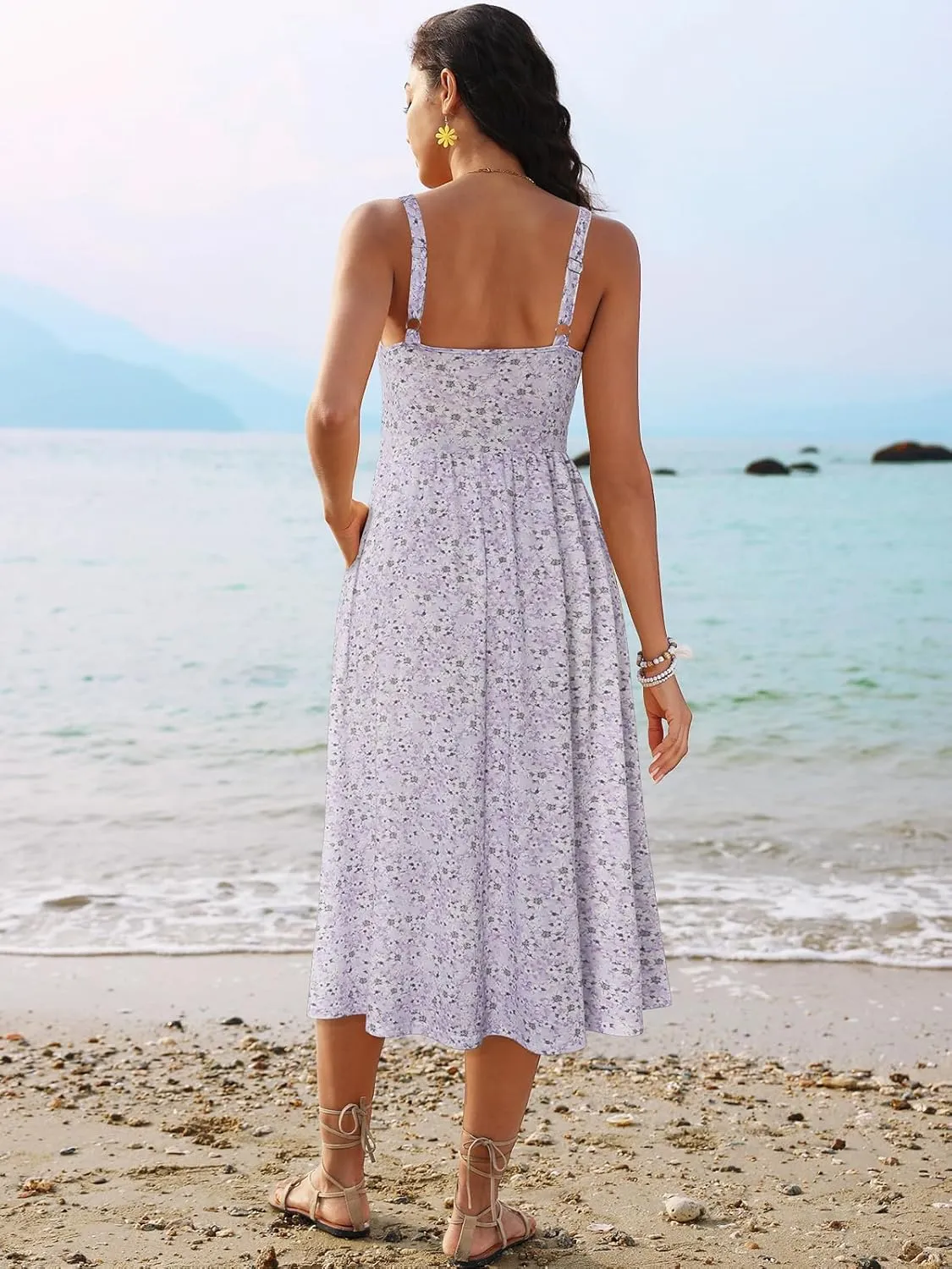 Sureple Long Dresses for Women 2025 Sleeveless Ruched Bust Swing Aline Fitted Spaghetti Strap Sundress with Pockets