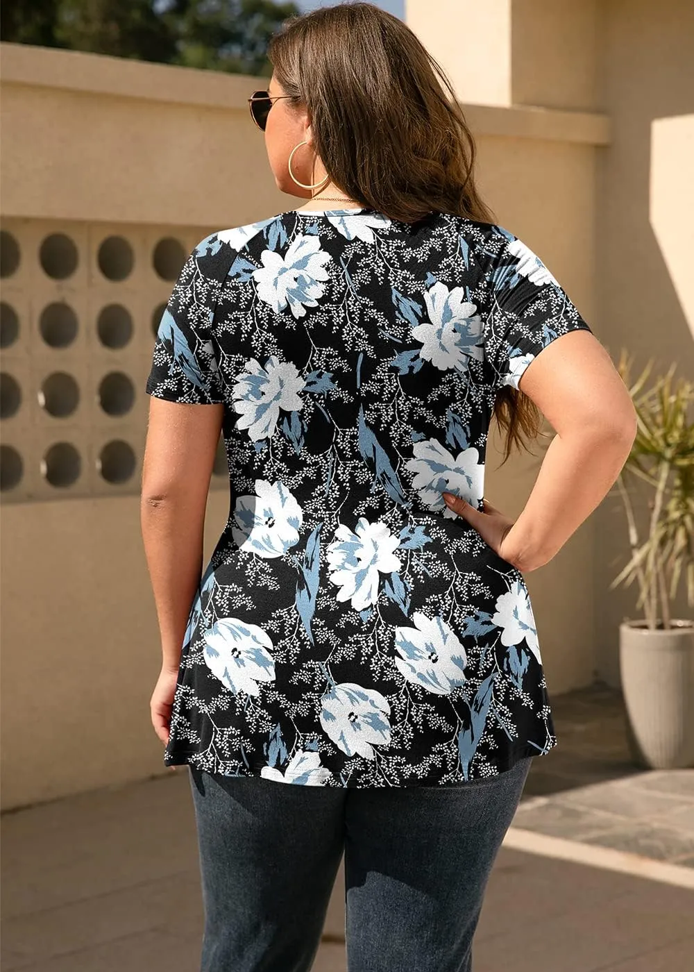 TIANZHU Women's Plus Size Dressy Tops Wrap Shirt Short Sleeve Tunic Top V Neck Low Cut Cute Blouse