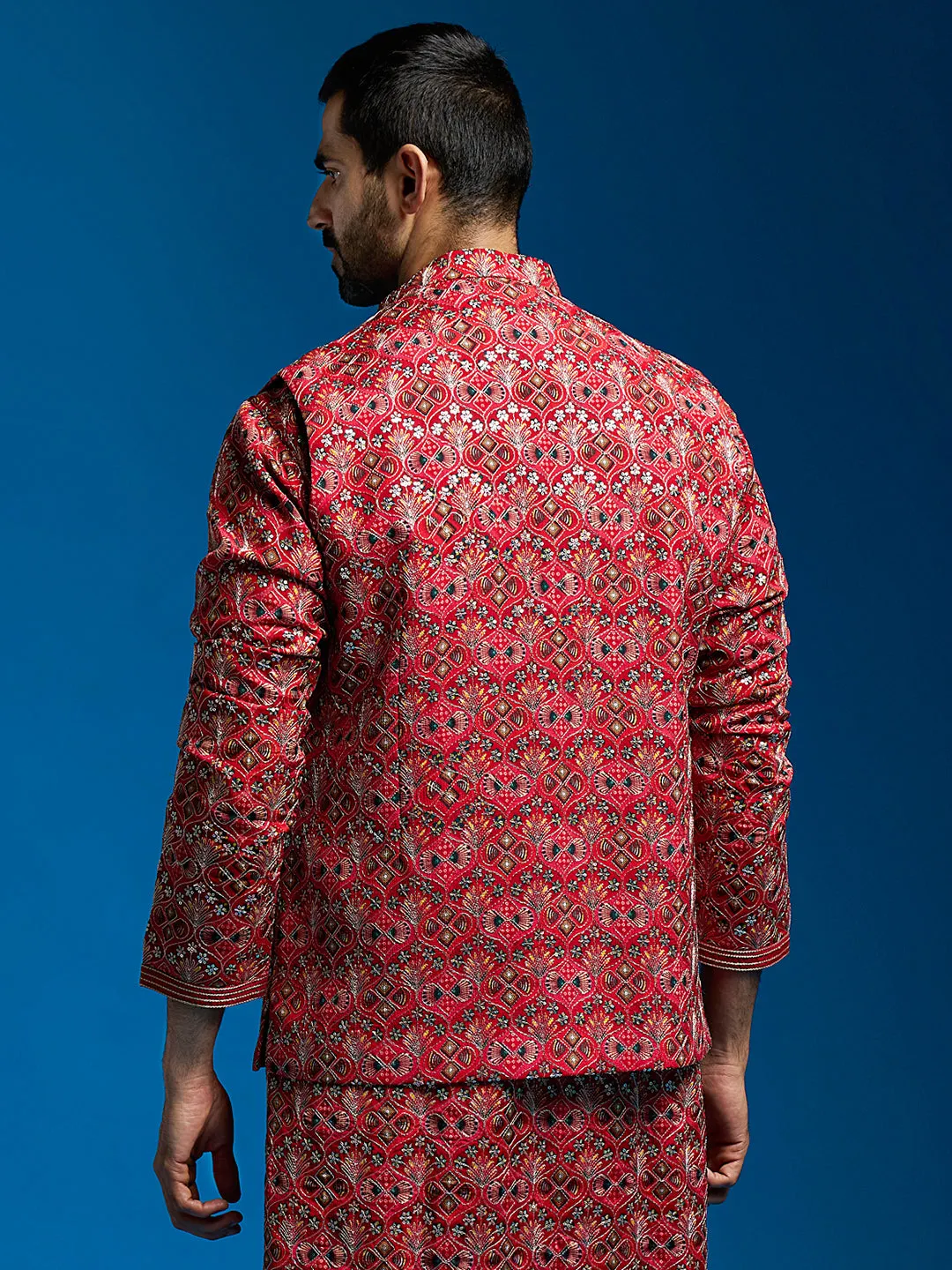 VASTRAMAY Men's Red - Nehru Jacket