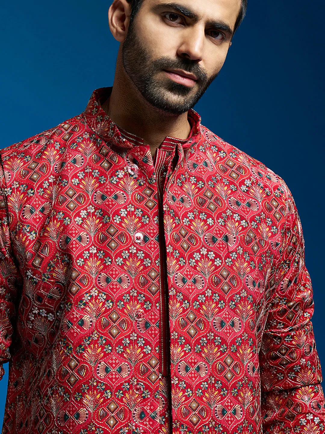 VASTRAMAY Men's Red - Nehru Jacket