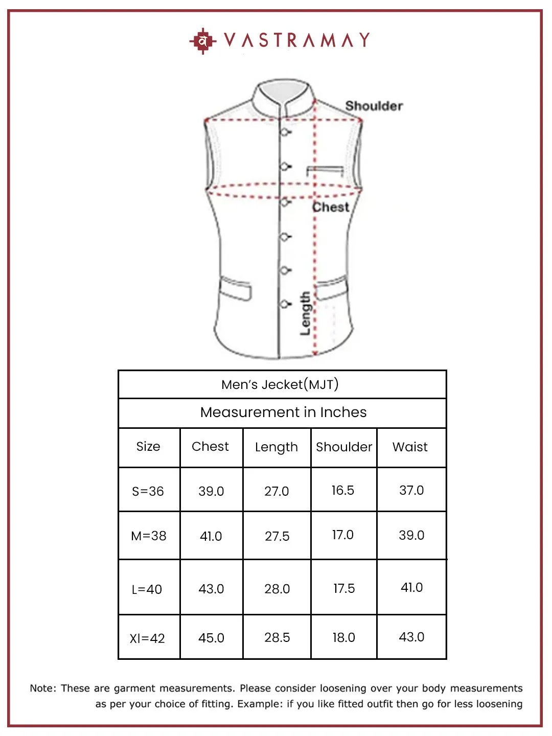 VASTRAMAY Men's Red - Nehru Jacket