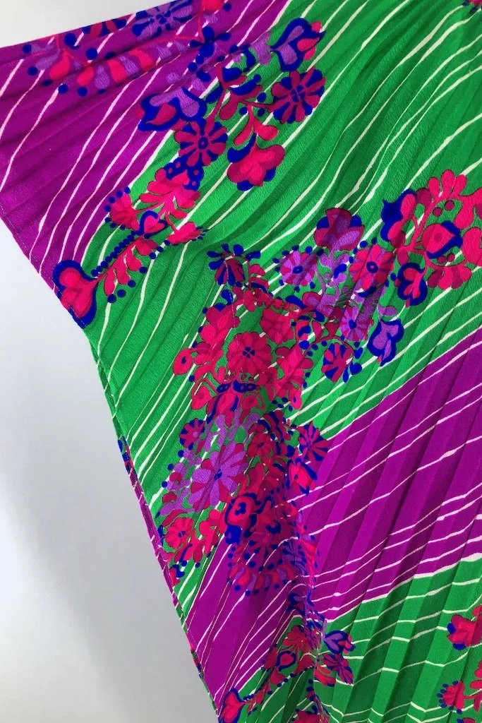 Vintage Purple & Green Floral Caftan Dress