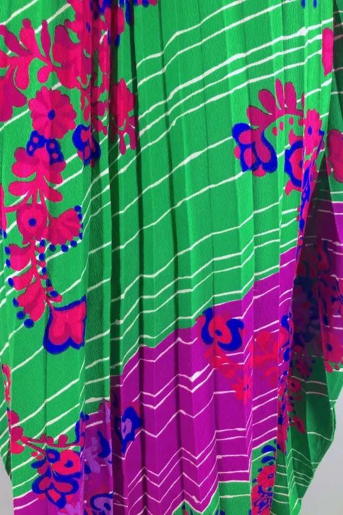 Vintage Purple & Green Floral Caftan Dress