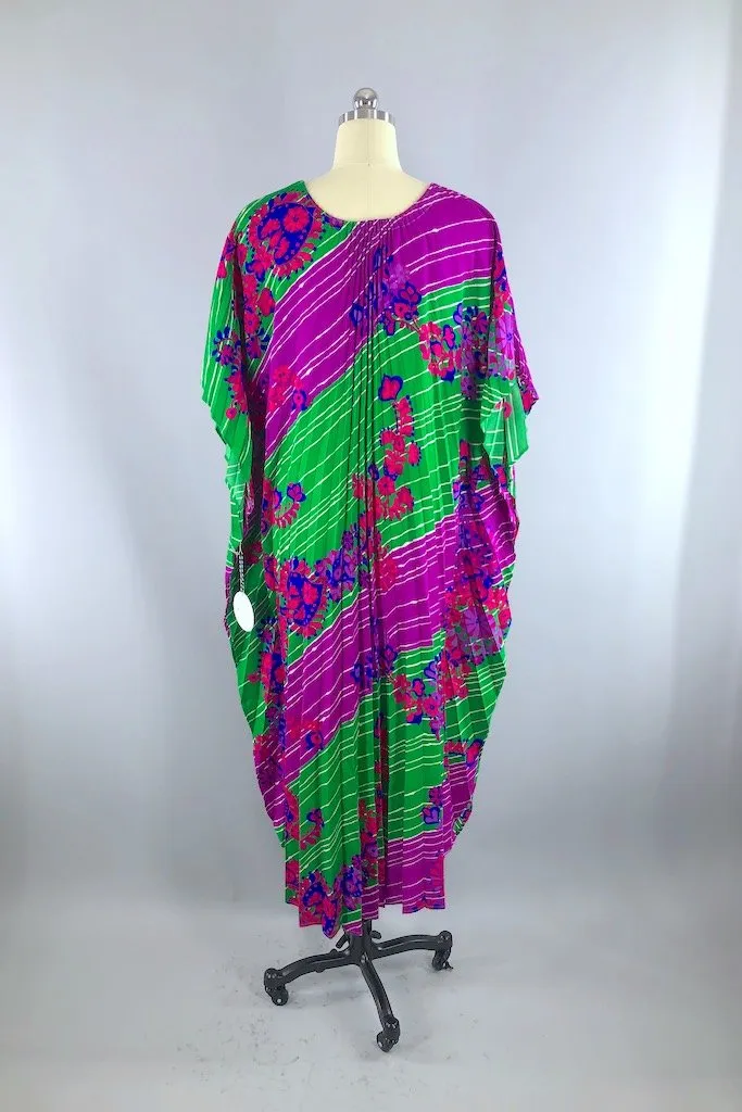 Vintage Purple & Green Floral Caftan Dress