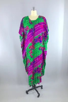 Vintage Purple & Green Floral Caftan Dress
