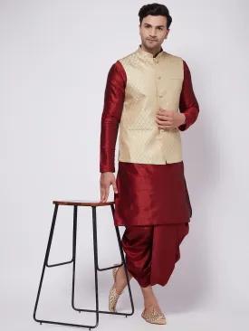 VM BY VASTRAMAY Men's Cream Silk Blend Jacket With Kurta Dhoti Set