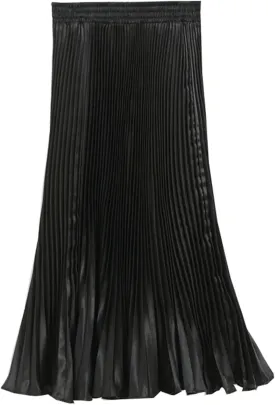 Women's A-Line Metallic Shiny Accordion Pleated Skirt Elastic Waist Midi Skirts