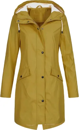 Womens Rain Jacket Waterproof Outdoor Rain Coats Lightweight Active Raincoat Windbreaker Long Hooded Trench Coat