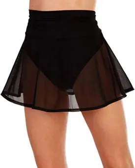 Women's Sheer Mesh Mini Skirts See-Through High Waist Solid Skater Skirt Beach Cover-ups Without Briefs