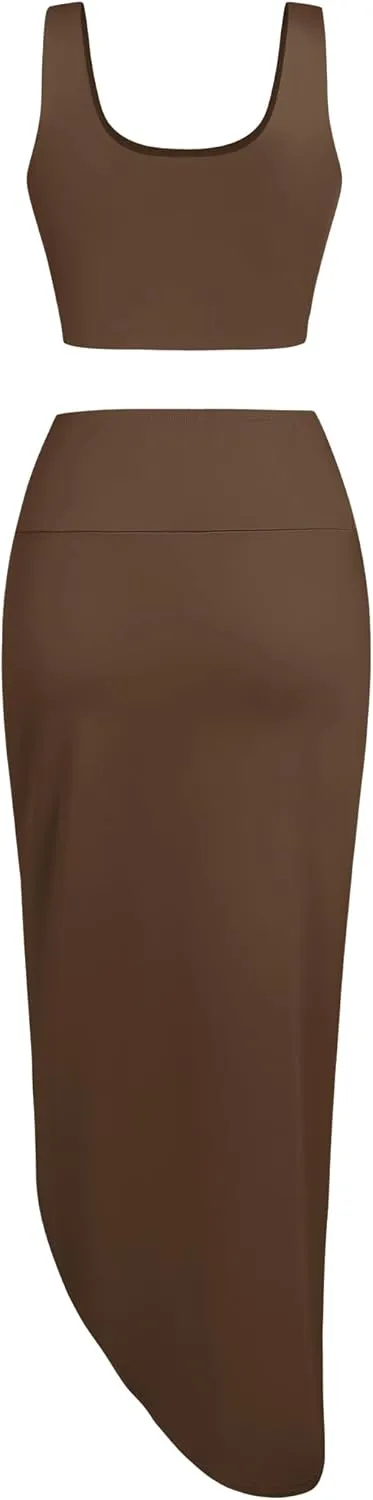 ZAFUL Womens 2 Pieces Skirt with Crop Tank, High-Slit Twist Skirt Set Bodycon Dress for Party Club Nightout Cocktail